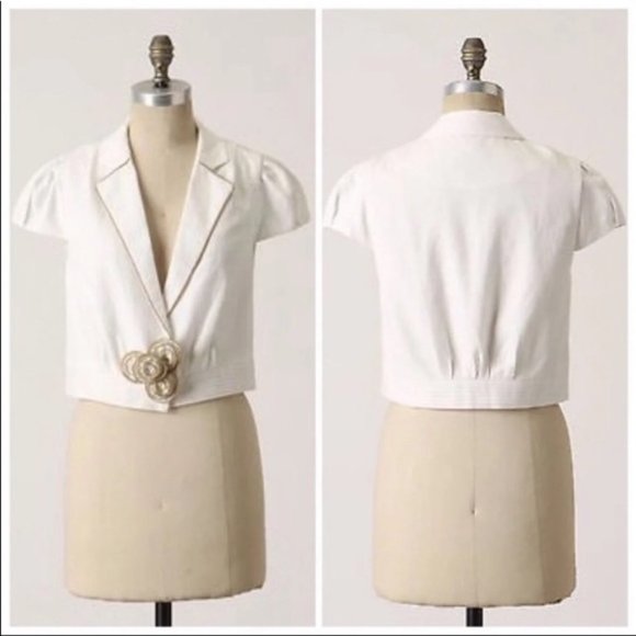 Anthro Elevenses White Bolero w/ Gold Zip Rosettes - Picture 2 of 7